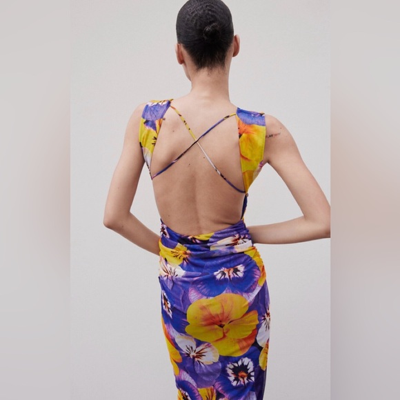 Sale Zara Open Back Print Tulle Dress - Picture 2 of 5